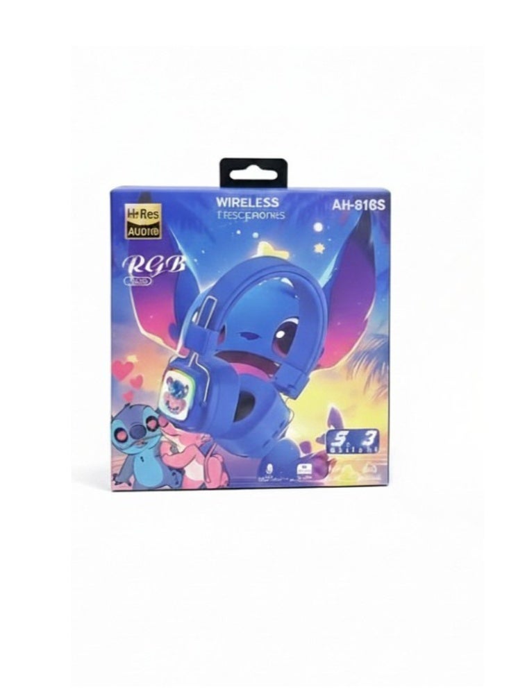STITCH Wireless Kids Headphones [Kids Headphones] Cute Cartoon Design with LED Lights, Effective Noise Isolation Thanks to the Closed Ear Cavity Design [Bluetooth Kids Headphones] Comfortable and Lightweight Bluetooth Headphones - Image 2